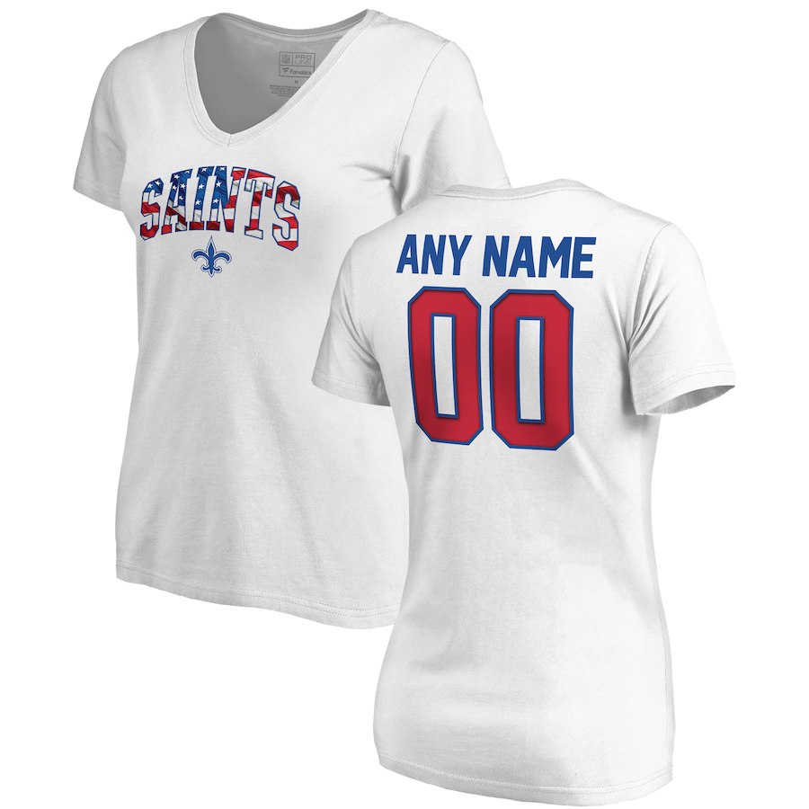 New Orleans Saints NFL Pro Line By Fanatics Branded Women's Any Name & Number Banner Wave V Neck T-Shirt White