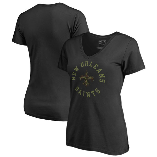 New Orleans Saints NFL Pro Line By Fanatics Branded Women's Camo Collection Liberty Plus Size V Neck T-Shirt Black