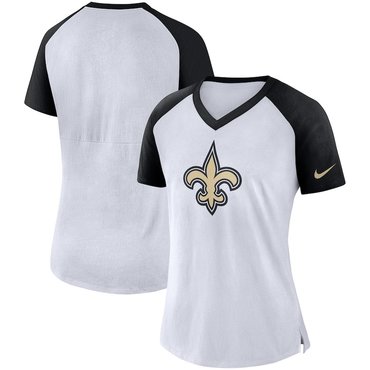 New Orleans Saints Nike Women's Top V Neck T-Shirt White Black