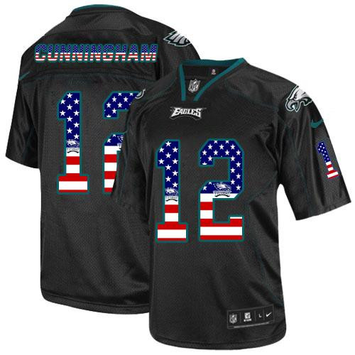 New Philadelphia Eagles #12 Randall Cunningham Black Men''s Stitched NFL Elite USA Flag Fashion Jersey