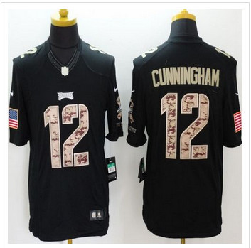 New Philadelphia Eagles #12 Randall Cunningham Black Men's Stitched NFL Limited Salute to Service Jersey