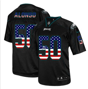 New Philadelphia Eagles #50 Kiko Alonso Black Men's Stitched NFL Elite USA Flag Fashion Jersey