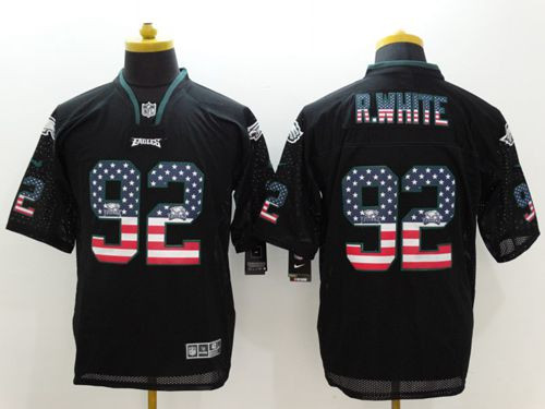 New Philadelphia Eagles #92 Reggie White Black Men's Stitched NFL Elite USA Flag Fashion Jersey