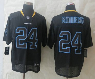 New San Diego Charger #24 Ryan Mathews Lights Out Black Elite Jerseys