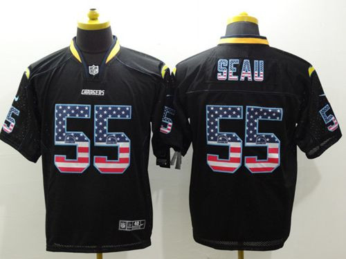 New San Diego Chargers #55 Junior Seau Black Men's Stitched NFL Elite USA Flag Fashion Jersey