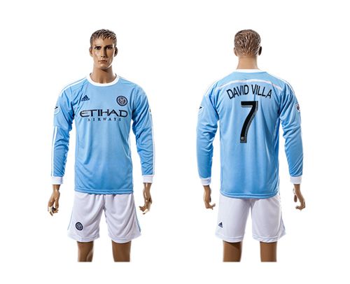 New York City #7 David Villa Home Long Sleeves Soccer Club Jersey