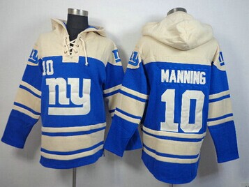 New York Giants #10 Eli Manning Cream-Blue Sawyer Hooded Sweatshirt Stitched Jersey