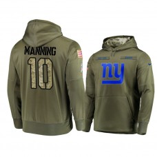 New York Giants #10 Eli Manning Olive Pullover Hoodie 2018 Salute To Service