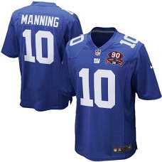 New York Giants #10 Eli Manning Royal Blue 90th Season Patch Game Jersey