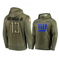 New York Giants #13 Odell Beckham Jr. Olive Pullover Hoodie 2018 Salute To Service