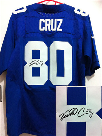 New York Giants #80 Victor Cruz Blue Nik Signed Elite Jersey