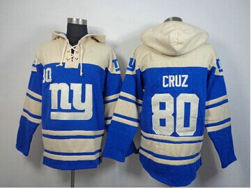 New York Giants #80 Victor Cruz Cream-Blue Sawyer Hooded Sweatshirt Stitched Jersey