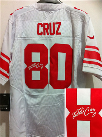 New York Giants #80 Victor Cruz White Nik Signed Elite Jersey