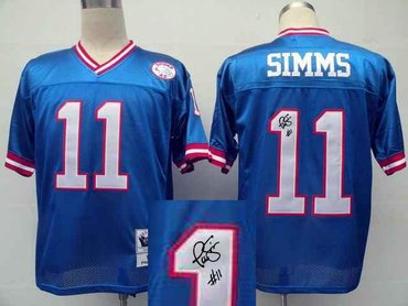 New York Giants 11# Phil Simms Blue Throwback Jersey(Signed Elite)