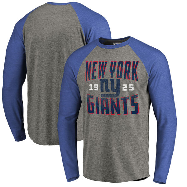 New York Giants NFL Pro Line By Fanatics Branded Timeless Collection Antique Stack Long Sleeve Tri-Blend Raglan T-Shirt Ash