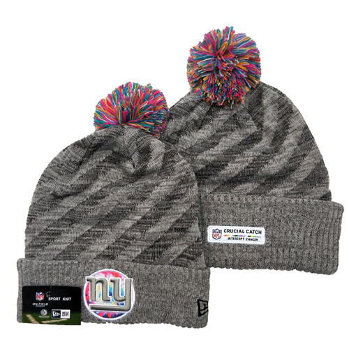 New York Giants Team Logo Gray 2020 NFL Crucial Catch Sport Pom Cuffed Knit Hat YD