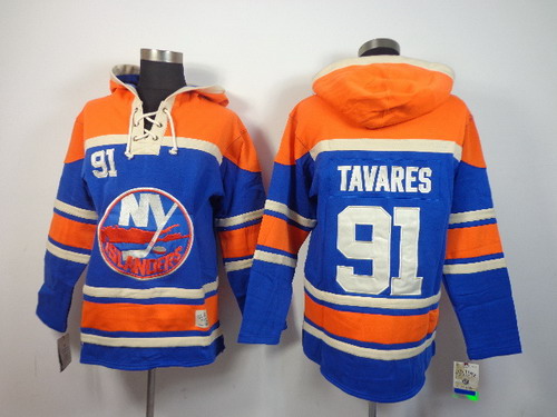 New York Islanders #91 John Tavares Light Blue Hoody Stitched