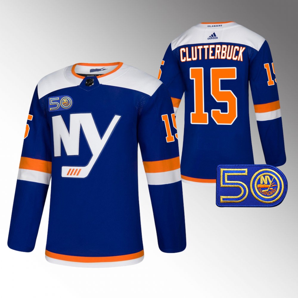New York Islanders Cal Clutterbuck Royal 50th Anniversary Authentic Alternate Jersey
