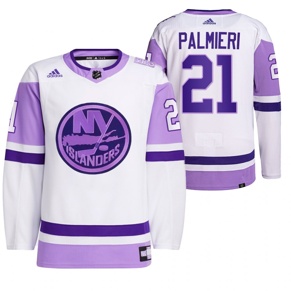 New York Islanders Kyle Palmieri 2021 HockeyFightsCancer White Primegreen Jersey