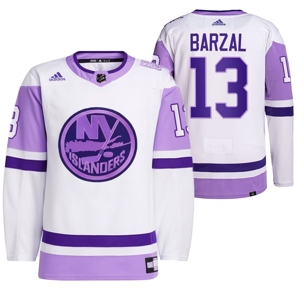 New York Islanders Mathew Barzal 2021 HockeyFightsCancer White Primegreen Jersey