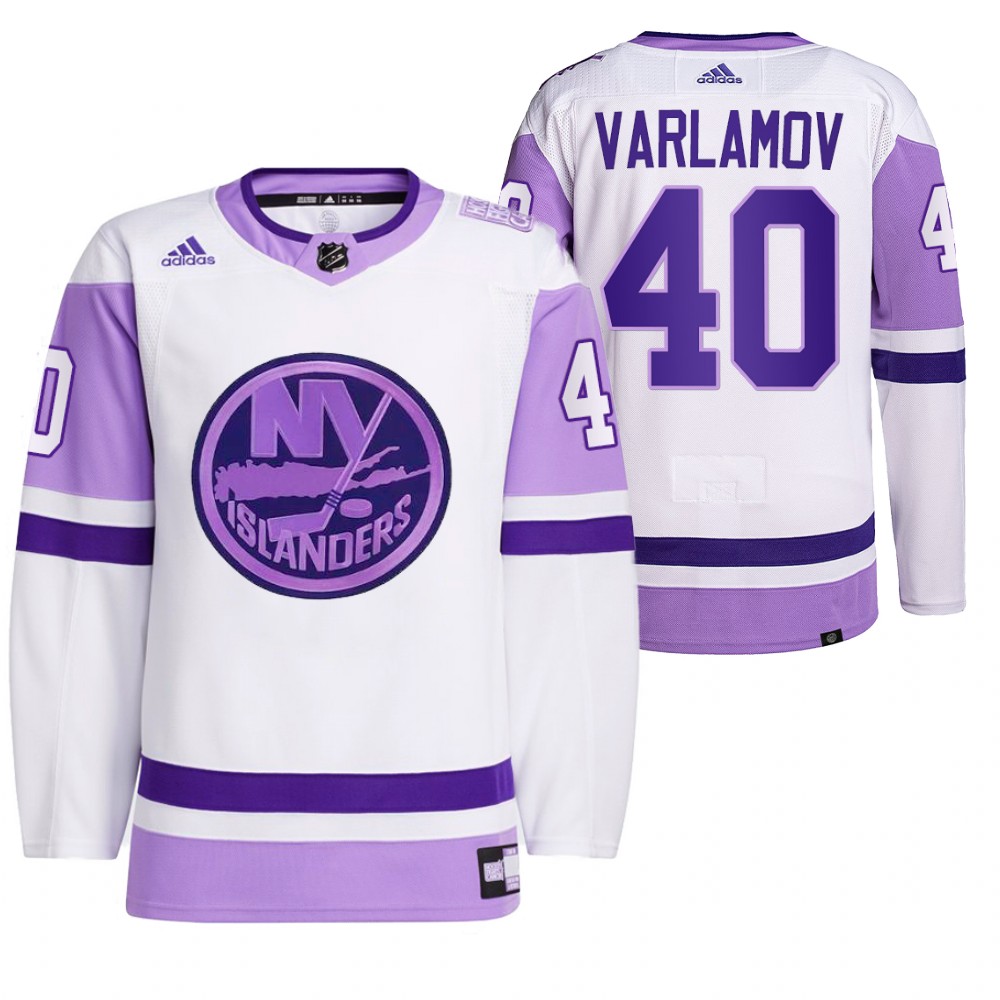 New York Islanders Semyon Varlamov 2021 HockeyFightsCancer White Primegreen Jersey