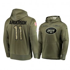 New York Jets #11 Robby Anderson Olive Pullover Hoodie 2018 Salute To Service