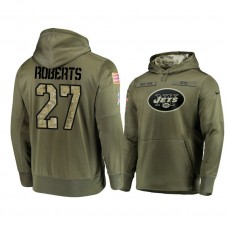 New York Jets #27 Darryl Roberts Olive Pullover Hoodie 2018 Salute To Service