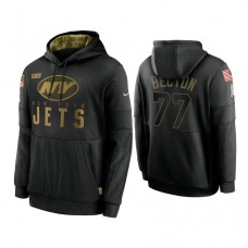 New York Jets #77 Mekhi Becton Black 2020 Salute to Service Sideline Performance Pullover Hoodie