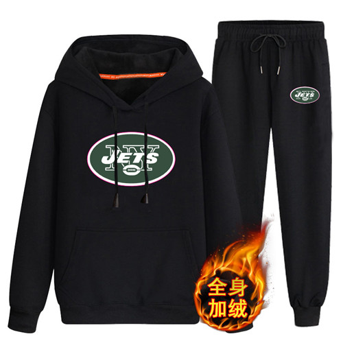New York Jets Black Men's Winter Thicken NFL Pullover Hoodie & Pant
