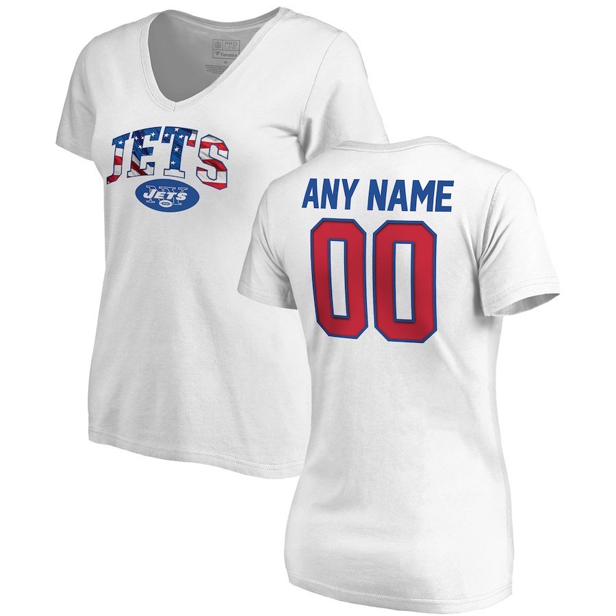 New York Jets NFL Pro Line By Fanatics Branded Women's Any Name & Number Banner Wave V Neck T-Shirt White