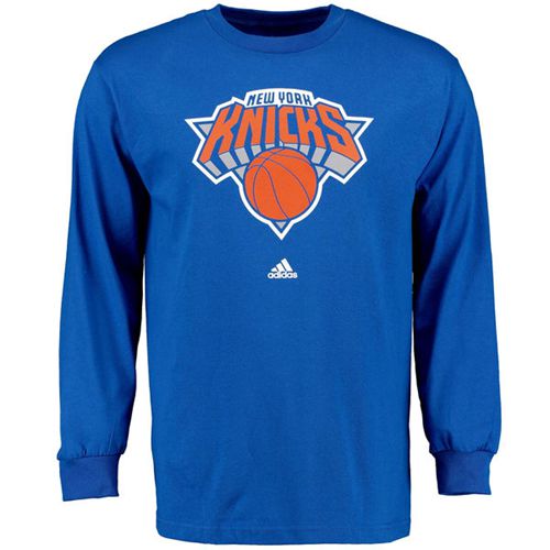 New York Knicks Royal Adidas Prime Logo Long Sleeves T-Shirt Blue