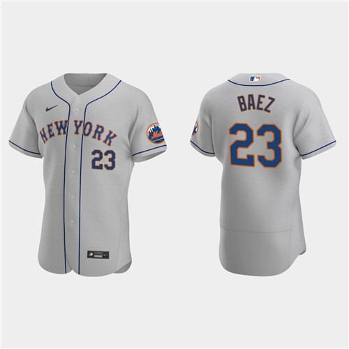 New York Mets #23 Javier Baez Men's Nike Gray Authentic Road MLB Jersey