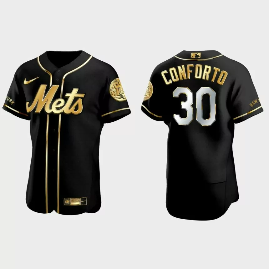 New York Mets #30 Michael Conforto Golden Edition Authentic Jersey – Black