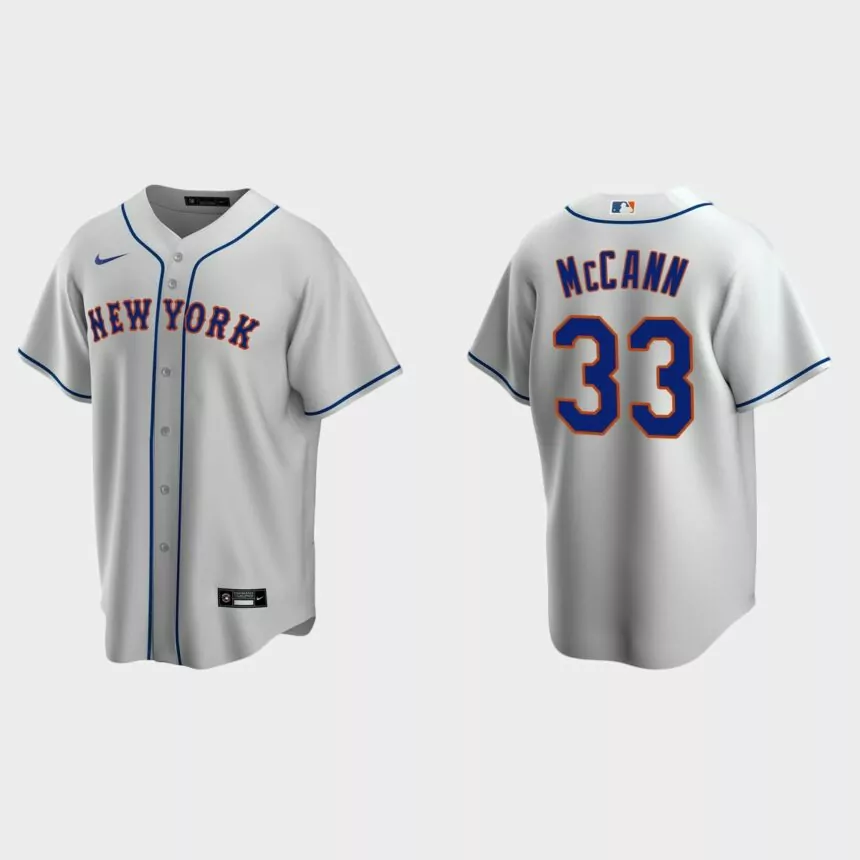 New York Mets #33 James McCann Replica Road Jersey – Gray
