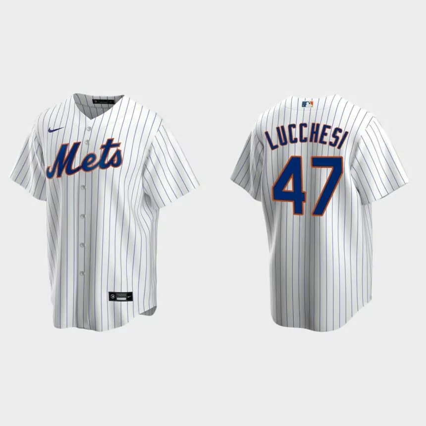 New York Mets #47 Joey Lucchesi Replica Home Jersey – White