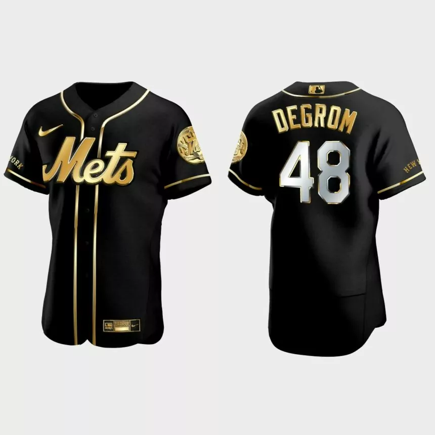 New York Mets #48 Jacob deGrom Golden Edition Authentic Jersey – Black
