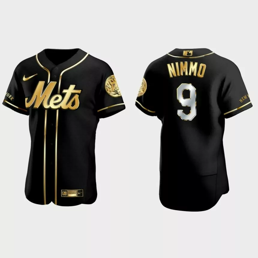 New York Mets #9 Brandon Nimmo Golden Edition Authentic Jersey – Black