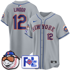 New York Mets 2025 Spring Training BASEBALL  Jersey - All Stitched Gray  Francisco Lindor - 12