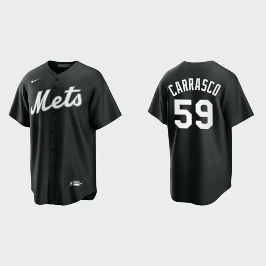 New York Mets Carlos Carrasco 2021 All Black Fashion Replica Jersey – Black White