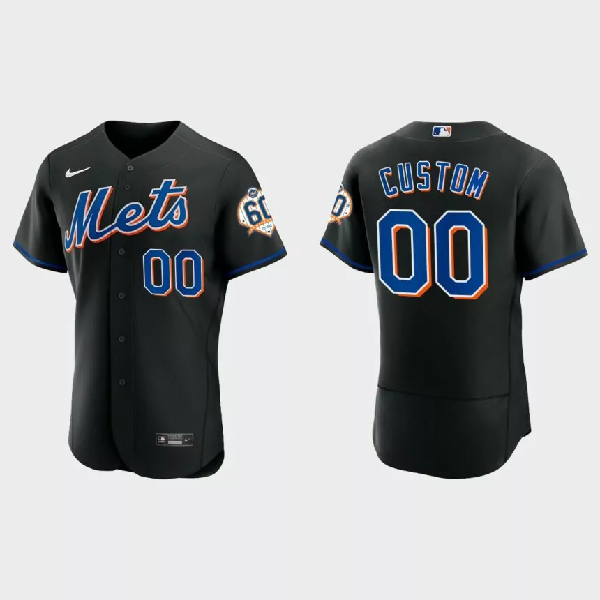New York Mets Custom 60th Anniversary Alternate Authentic Jersey – Black