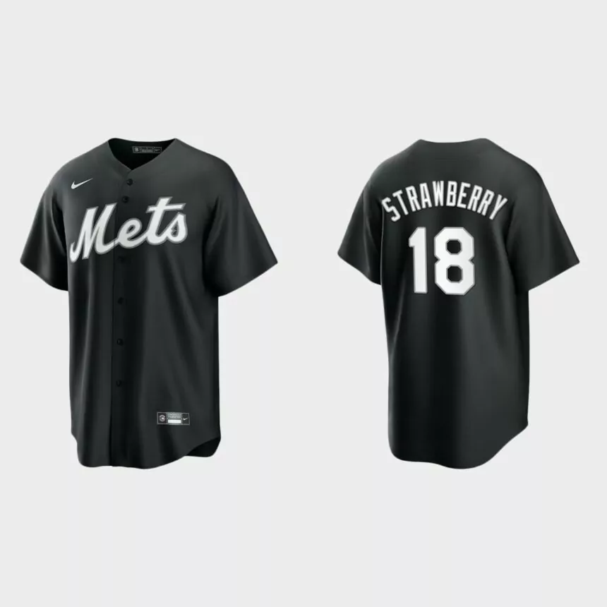 New York Mets Darryl Strawberry 2021 All Black Fashion Replica Jersey – Black White