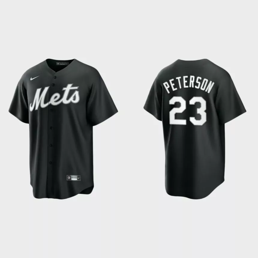 New York Mets David Peterson Replica Official Jersey – Black White