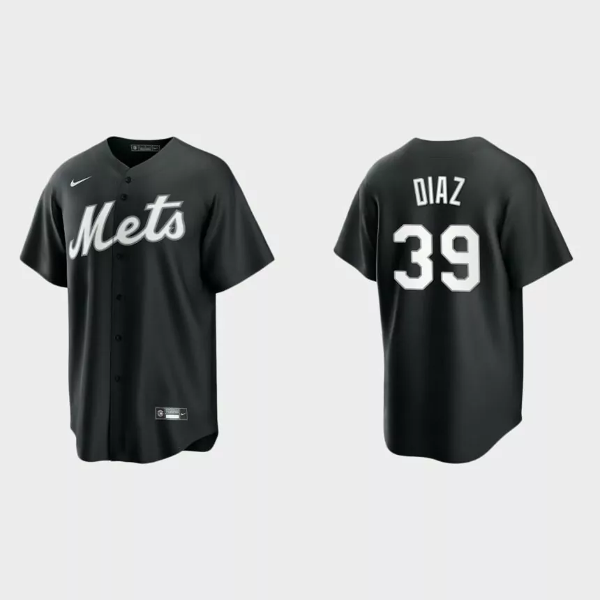 New York Mets Edwin Diaz 2021 All Black Fashion Replica Jersey – Black White