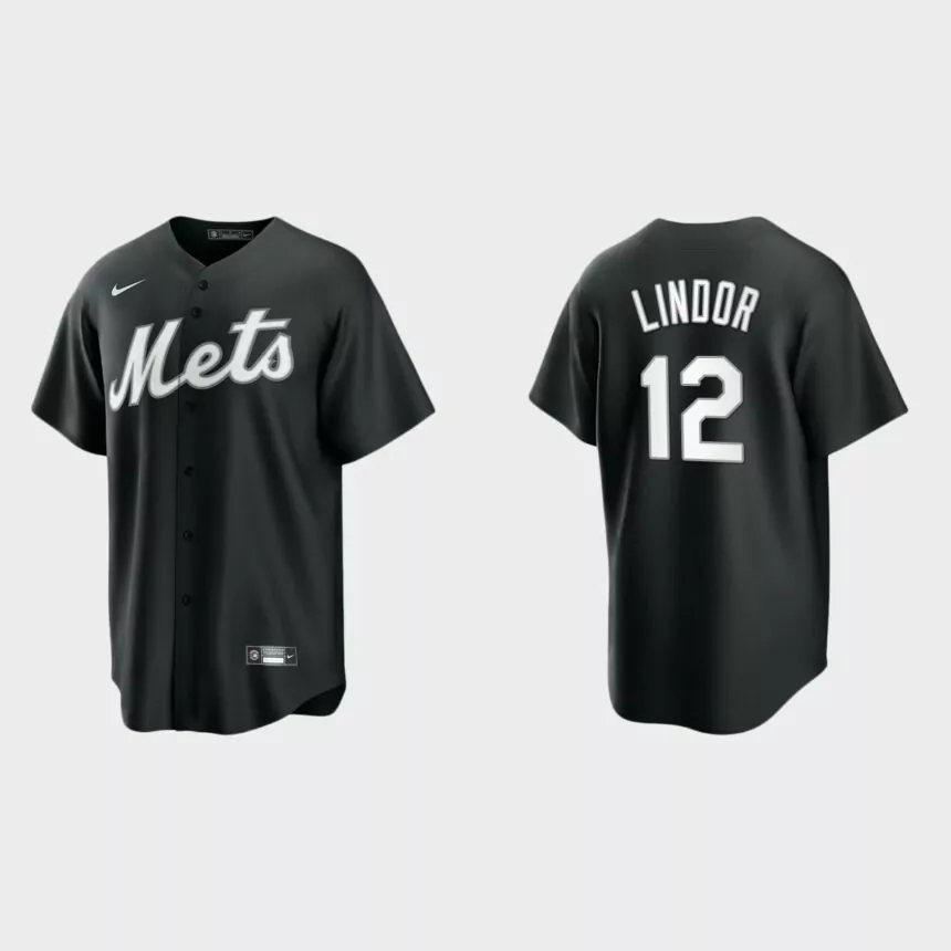 New York Mets Francisco Lindor 2021 All Black Fashion Replica Jersey – Black White