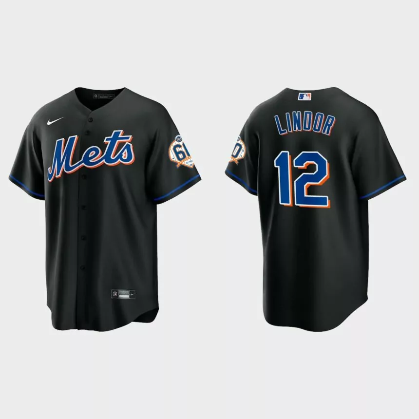 New York Mets Francisco Lindor 60th Anniversary Replica Jersey – Black