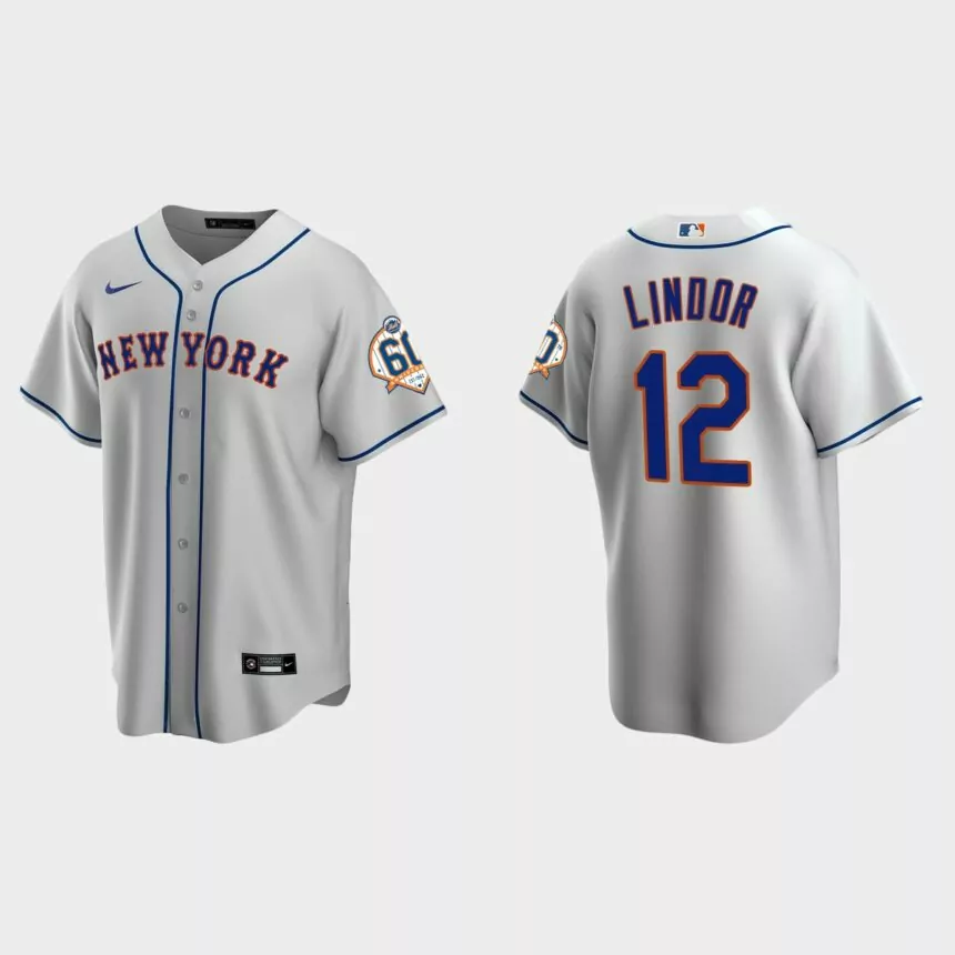 New York Mets Francisco Lindor 60th Anniversary Replica Jersey – Gray