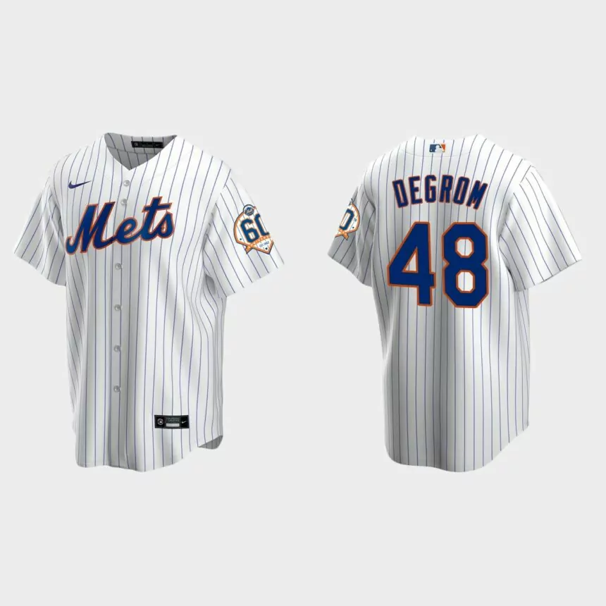 New York Mets Jacob deGrom 60th Anniversary Replica Jersey – White