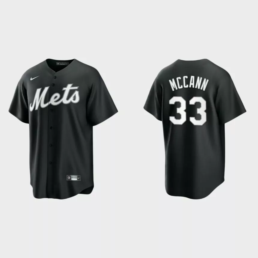 New York Mets James McCann 2021 All Black Fashion Replica Jersey – Black White