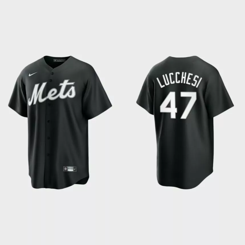 New York Mets Joey Lucchesi 2021 All Black Fashion Replica Jersey – Black White