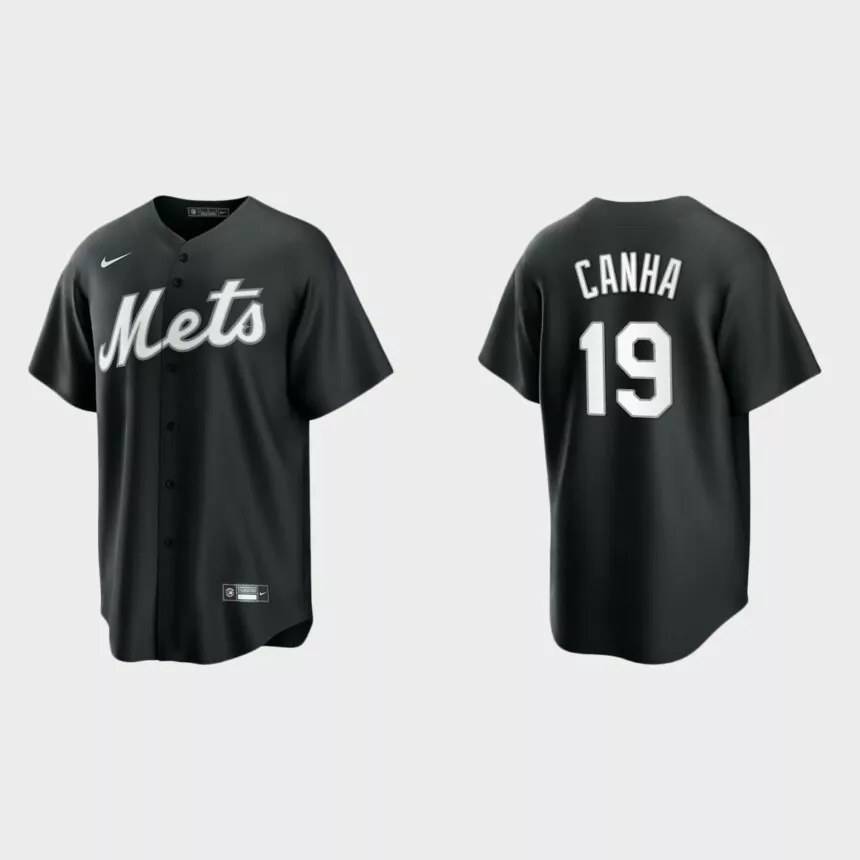 New York Mets Mark Canha Replica Official Jersey – Black White